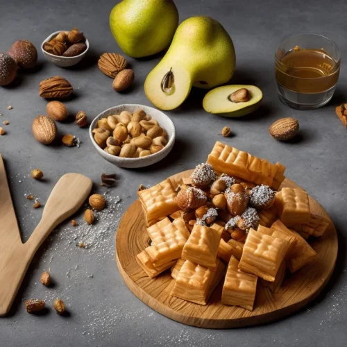 Recette gaufres a la poire et eclats de pralin